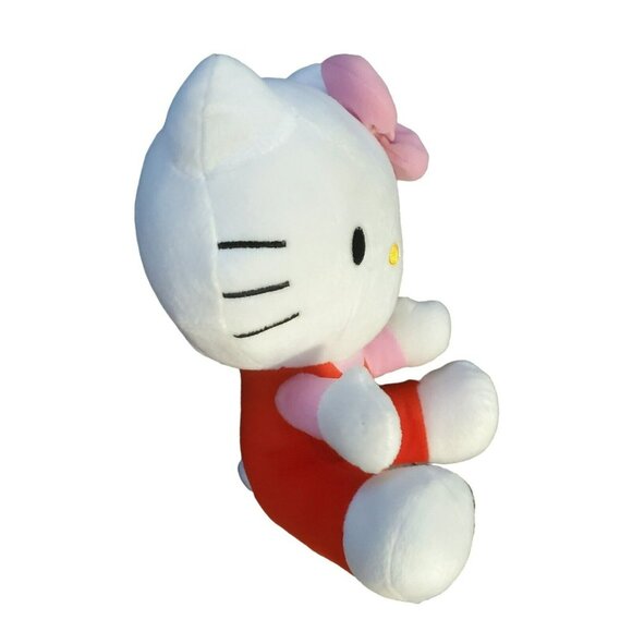 Sanrio Hello Kitty Plush Cat Stuffed Animal White Kitten Pink Bow Toy Red Suit - Picture 3 of 12